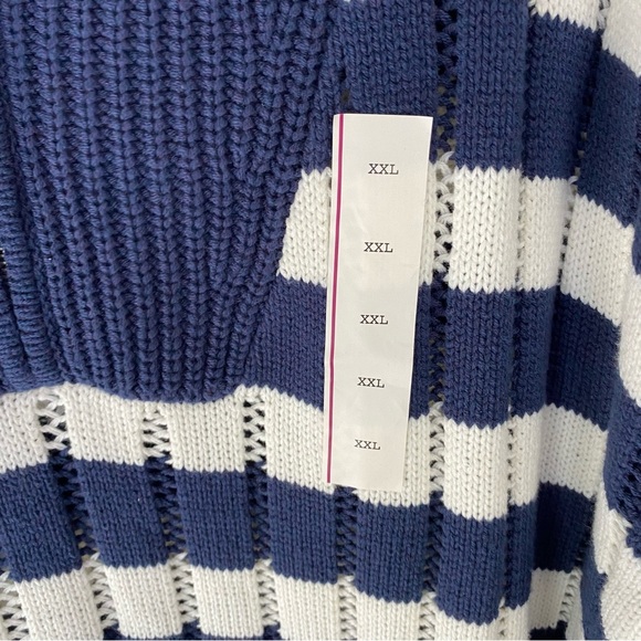 Quarter Zip Collared Pullover Sweater Blue White Stripe A New Day Sz XXL - Picture 10 of 15